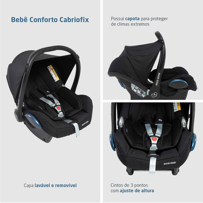 Carrinho de Bebê Travel System Maxi-Cosi Anna³ Trio Cabriofix Essential Black - Bebê conforto leve e funcional.