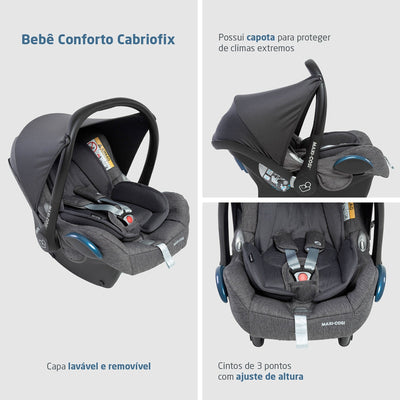 Carrinho de Bebê Travel System Maxi-Cosi Anna³ Trio Cabriofix Select Grey - Bebê conforto leve e funcional.